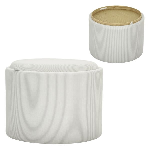 Kinderkamer - Opbergpoef - Rond – Corduroy - Crèmewit