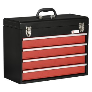 Gereedschapskist -- 4 laden - Vergrendelingsstaal - Zwart/Rood