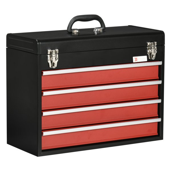 Gereedschapskist -- 4 laden - Vergrendelingsstaal - Zwart/Rood
