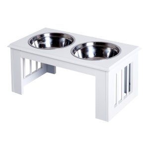 Hondenkom - - Verhoogde voerbak - Roestvrijstaal - Wit