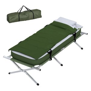 Campingbed - Comfortabel en opklapbaar eenpersoonsbed - Stabiel stalen frame - Groen