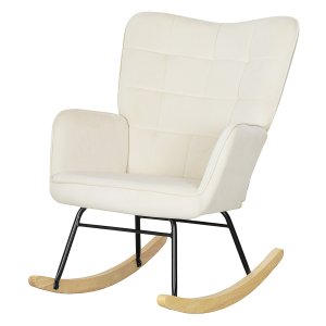 Schommelstoel - Comfortabel en stevig - Beukenhout/staal - Beige