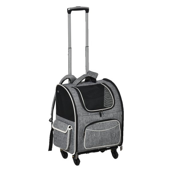 Draagtas – Huisdierplezier - Op wielen - 2-in-1 - Grijs