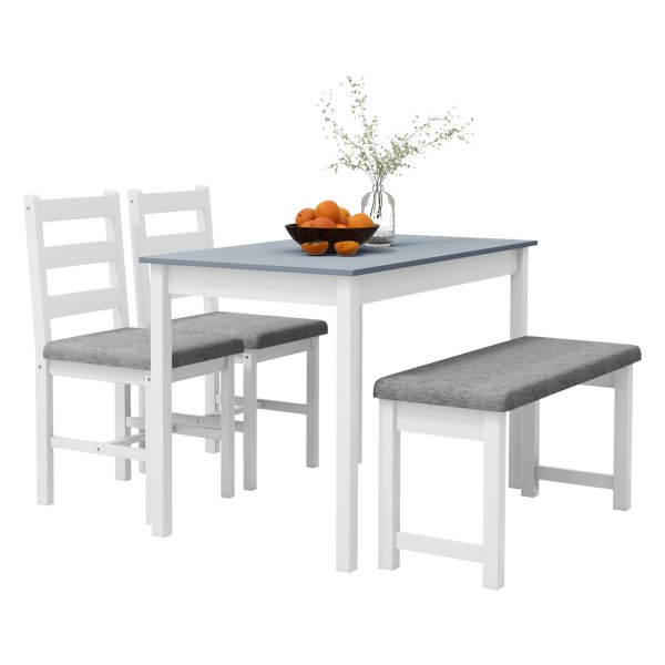 Eetkamerset - LuxeLiving - Gestoffeerde stoelen - Linnenlook - Grijs/wit