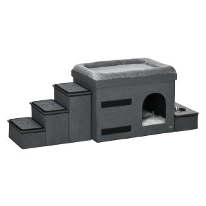 Kattenhuisje - LuxeKatten - Trappetjes - Voerbakjes - Grijs