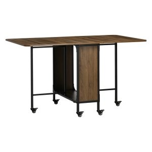 Eettafel - Opvouwbaar merk - Uitklapbare zijtafels – Interne opbergruimte - Lichtbruin