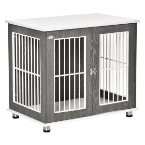 Hondenkennel - LuxePaws - Houten transportbox - Bijzettafel - Grijs&wit