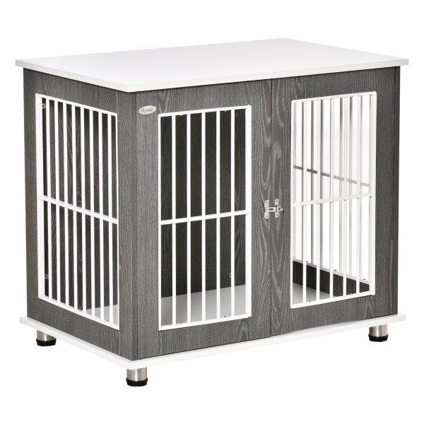 Hondenkennel - LuxePaws - Houten transportbox - Bijzettafel - Grijs&wit