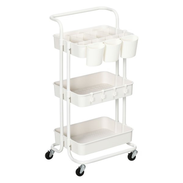 Serveerwagen - EleganceHome - 3 Etages - Opslagmanden - wit
