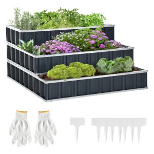 Plantenbak - Tuinbed met bloementrap - Kruidenbed - Grijs