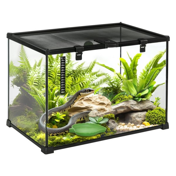 Reptielenhuis - Glasterrarium - Voedingsdoos – Thermometer - zwart