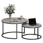 Salontafelset - Industrieel design - Marmerlook/Grijs
