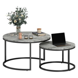Salontafelset - Industrieel design - Marmerlook/Grijs