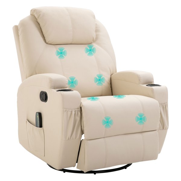 Relaxstoel - ComfortStyle - Elektrische Massage - Kunstleren bekleding - Roomwit