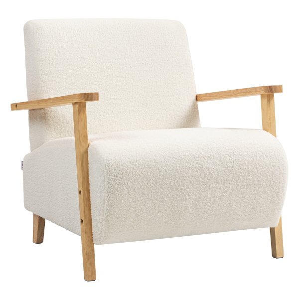 Loungestoel - Gestoffeerd - Sherpa-look - Crèmewit