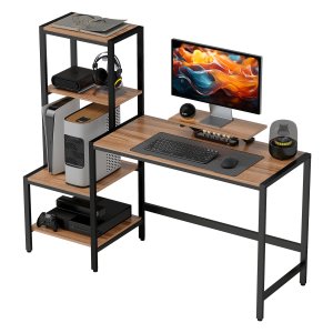 Bureau met Monitorstandaard - Bureaubladrek - Industrieel Design - Bruin