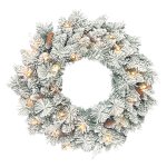 Kerstkrans - LED-verlichting, dennenappels - Groen/Wit