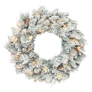 Kerstkrans - LED-verlichting, dennenappels - Groen/Wit