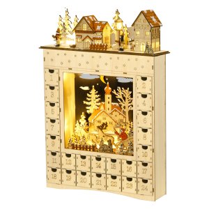 Adventskalender - Natuurlijk hout - LED-verlichting - Bruin