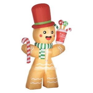 Kerstversiering - Opblaasbare Peperkoekman - LED-verlichting - Multicolor