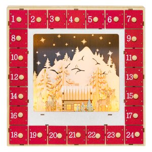 Adventskalender - LED verlichting - Dorpssfeer – Grote lades – Rood
