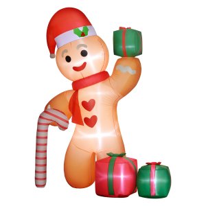 Opblaasbare Peperkoekman - Enorm Formaat - Verlicht - Bruin