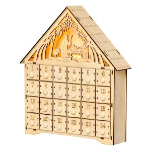 Adventskalender - LED-verlichting - Kerststal - Bruin