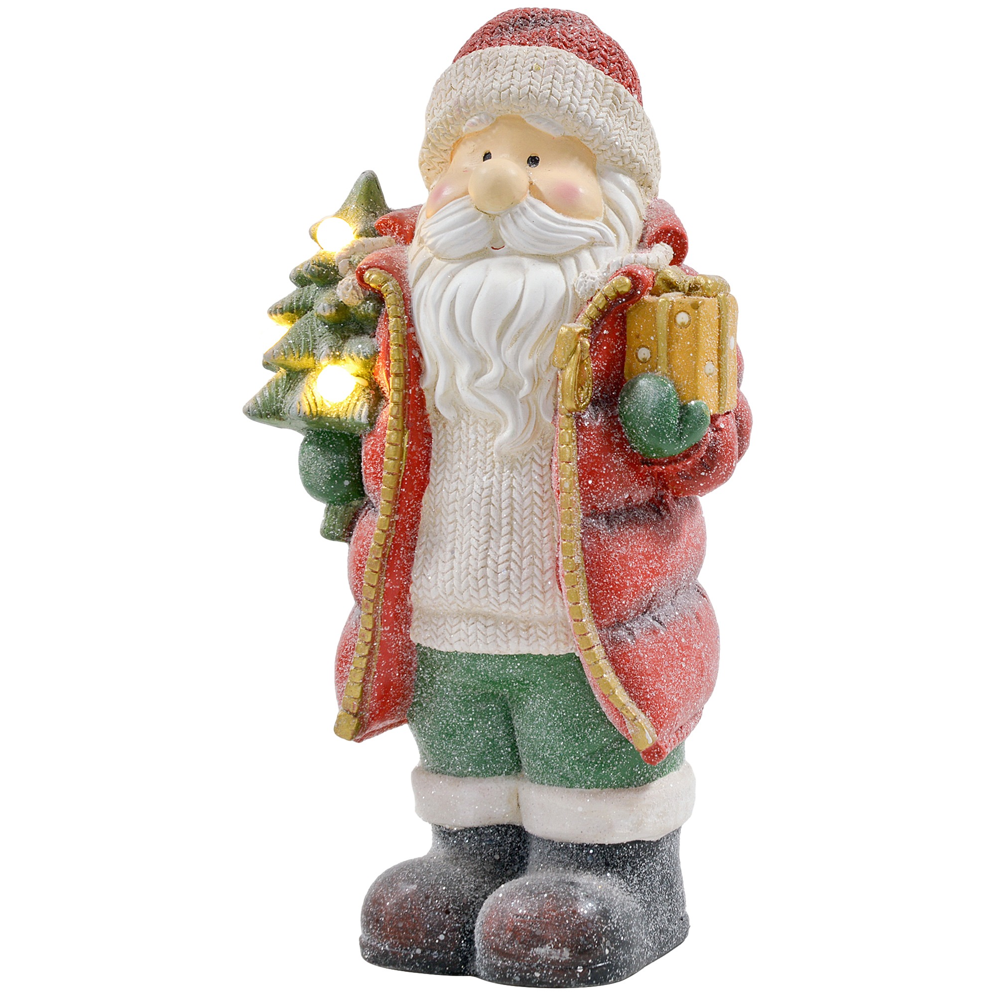 Kerstmanfiguur - Met LED verlichting - Op batterijen - Rood
