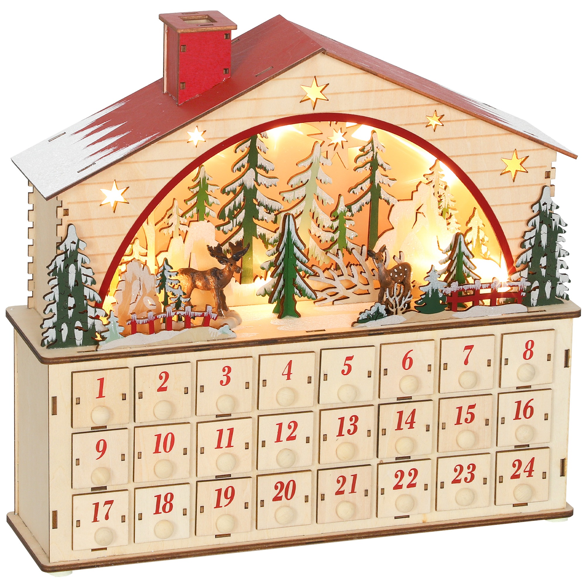 Kerstkalender - Luxe Uitstraling - LED-verlichting - Houten