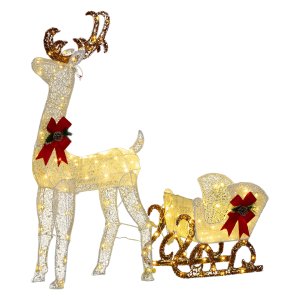 Kerstverlichting - Verlicht Rendier en Slee - Bruin/Wit