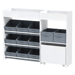 Speelgoedopbergkast - Stoffen dozen - Bovenste vakken - Wit