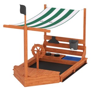 Zandbak - Piratenschip - Zonnedak - Houten - Groen