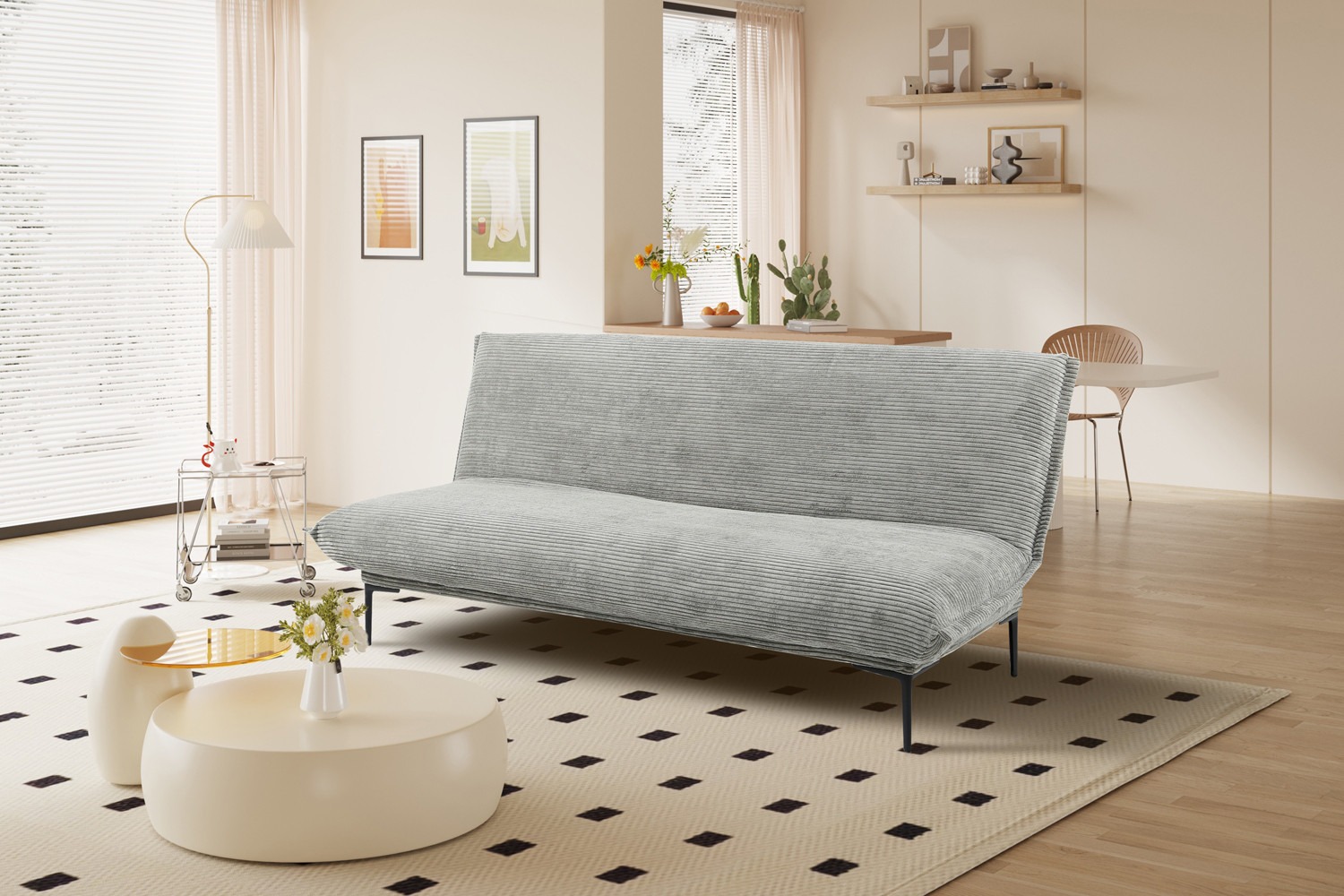 Bankstellen - Slaapbank - Ribfluweel - Donkergrijs