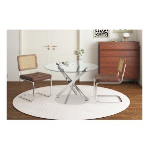 Glasplatentafel - Ronde - Chromen -  Glas, Poten Chroom