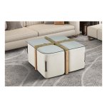 Salontafel - met 4 poefs - Oude eik – Stijlvol - Houtkleur