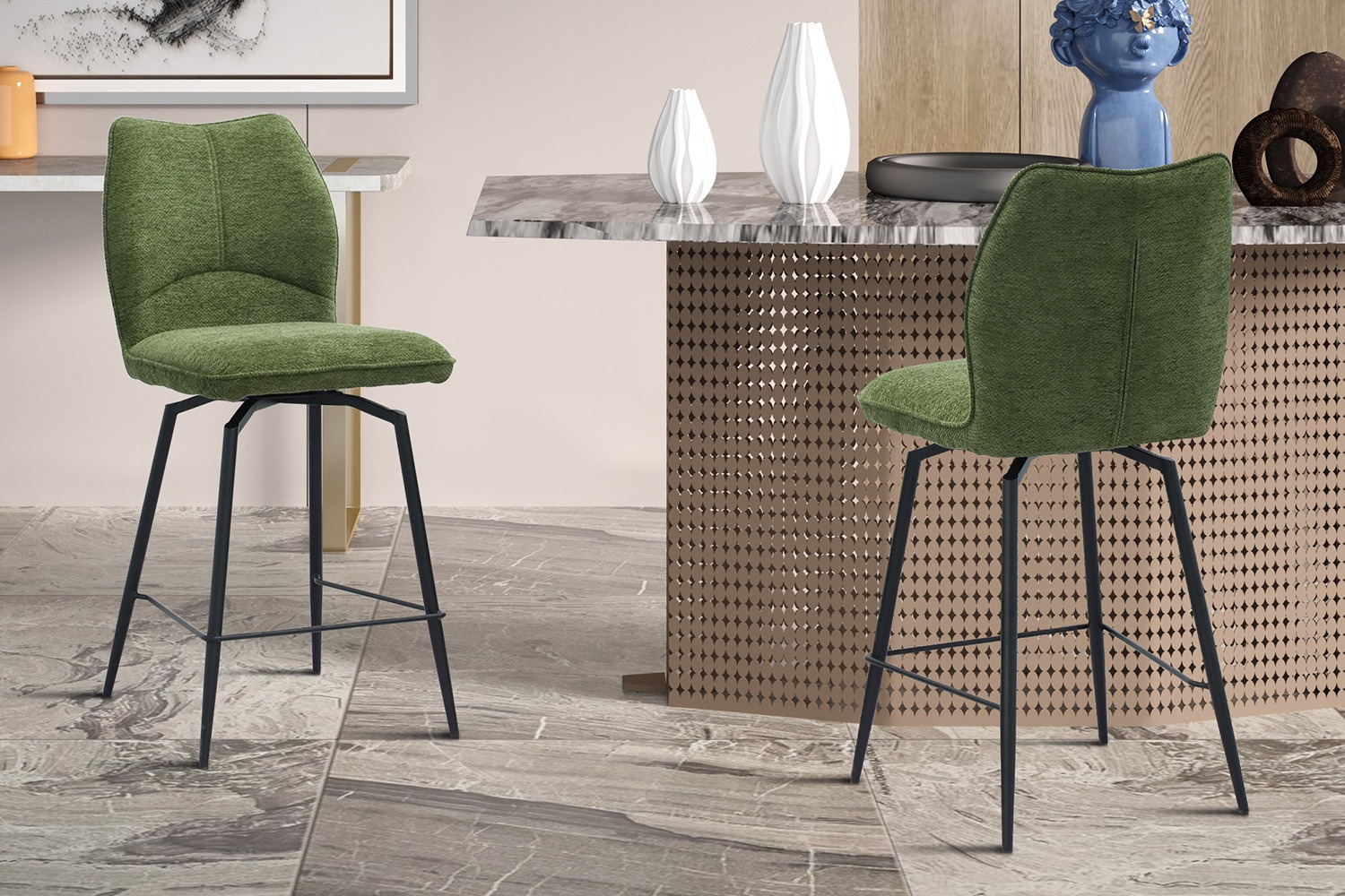 Draaistoel - Zeeblauwe stof - Draaibaar - Groen