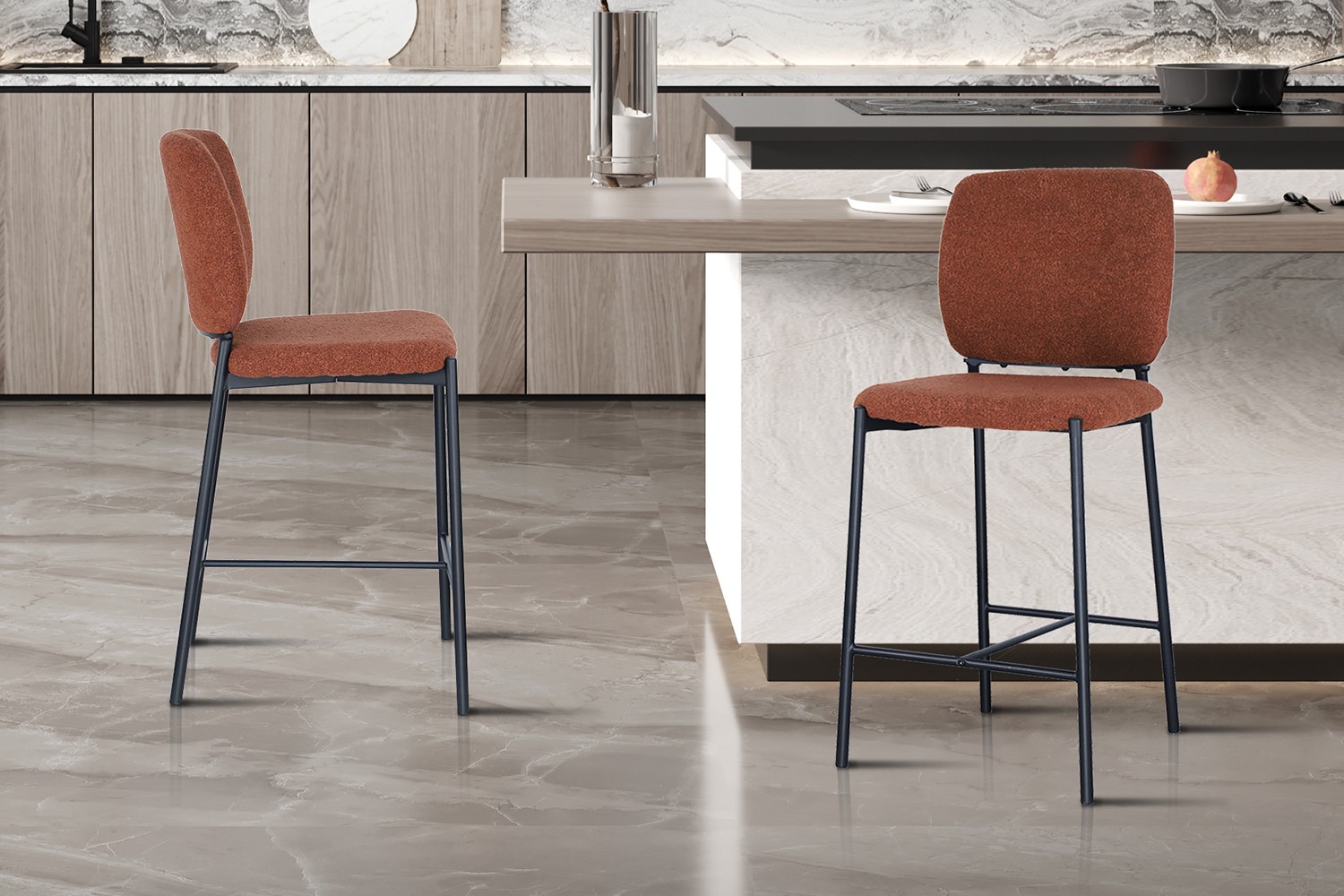 Barkrukken - Elegant - Stof – Roestkleur