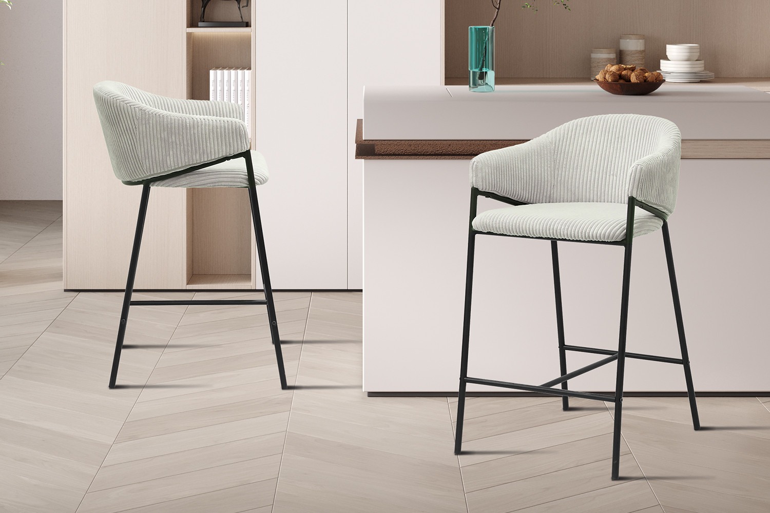 Barkruk - Ribfluweel - Lichtgrijs