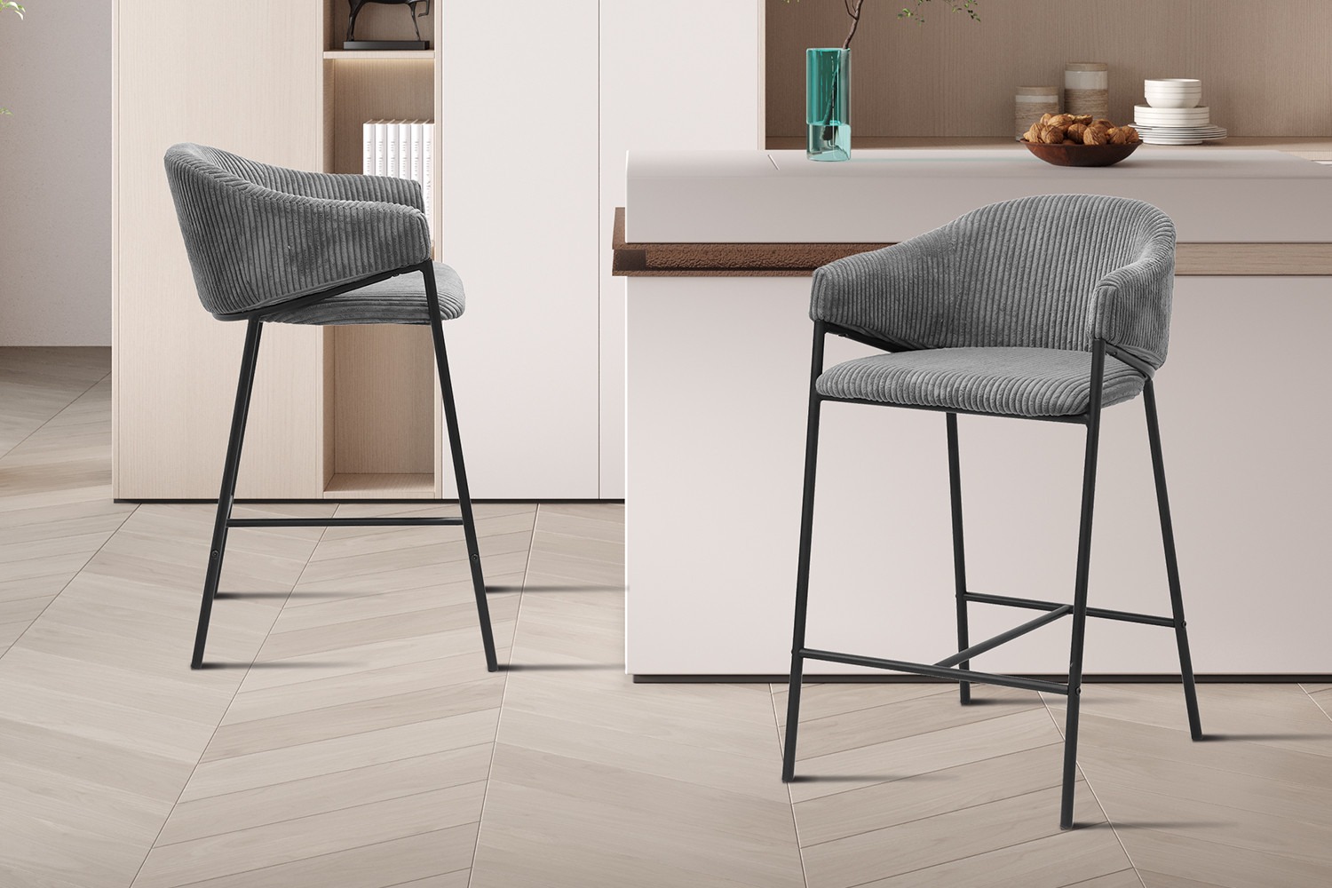 Rugleuning - Hoge rug - Ribfluweel - Donkergrijs