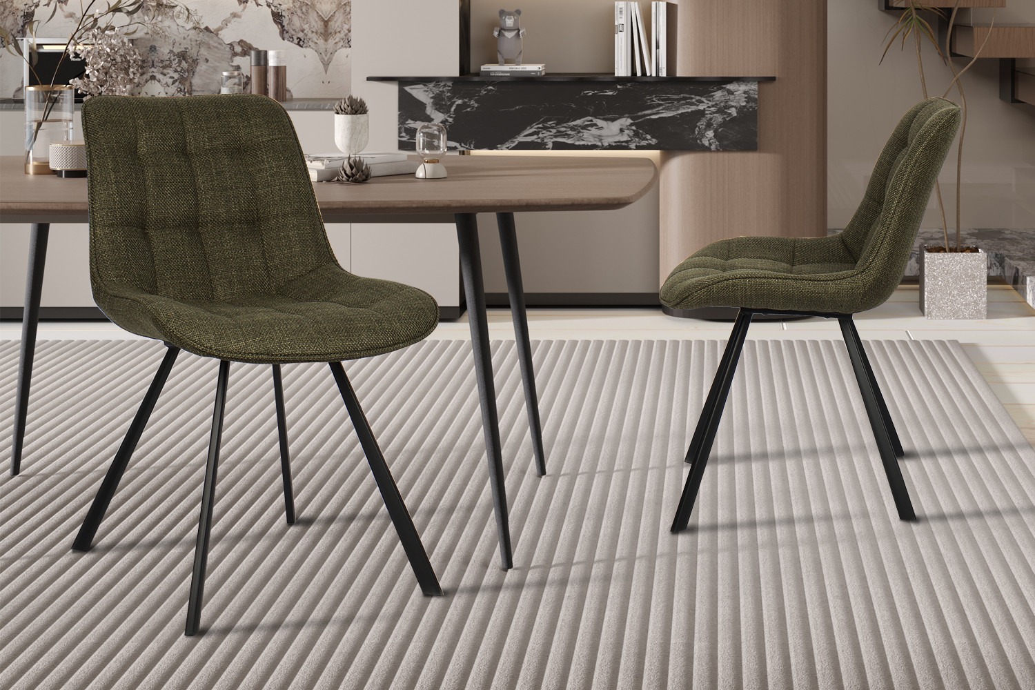 Stoel - Comfortabel - Groen met stoffen bekleding