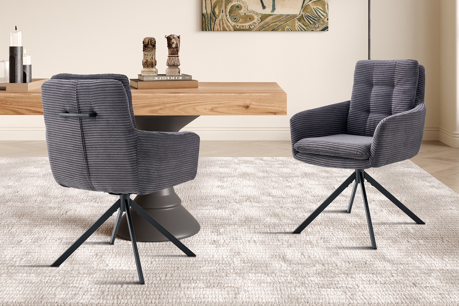 Stoel - Draaibaar - Corduroy - Grijs