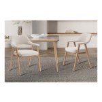 Stoel - Eikenhouten - massief - stoffen bekleding - beige