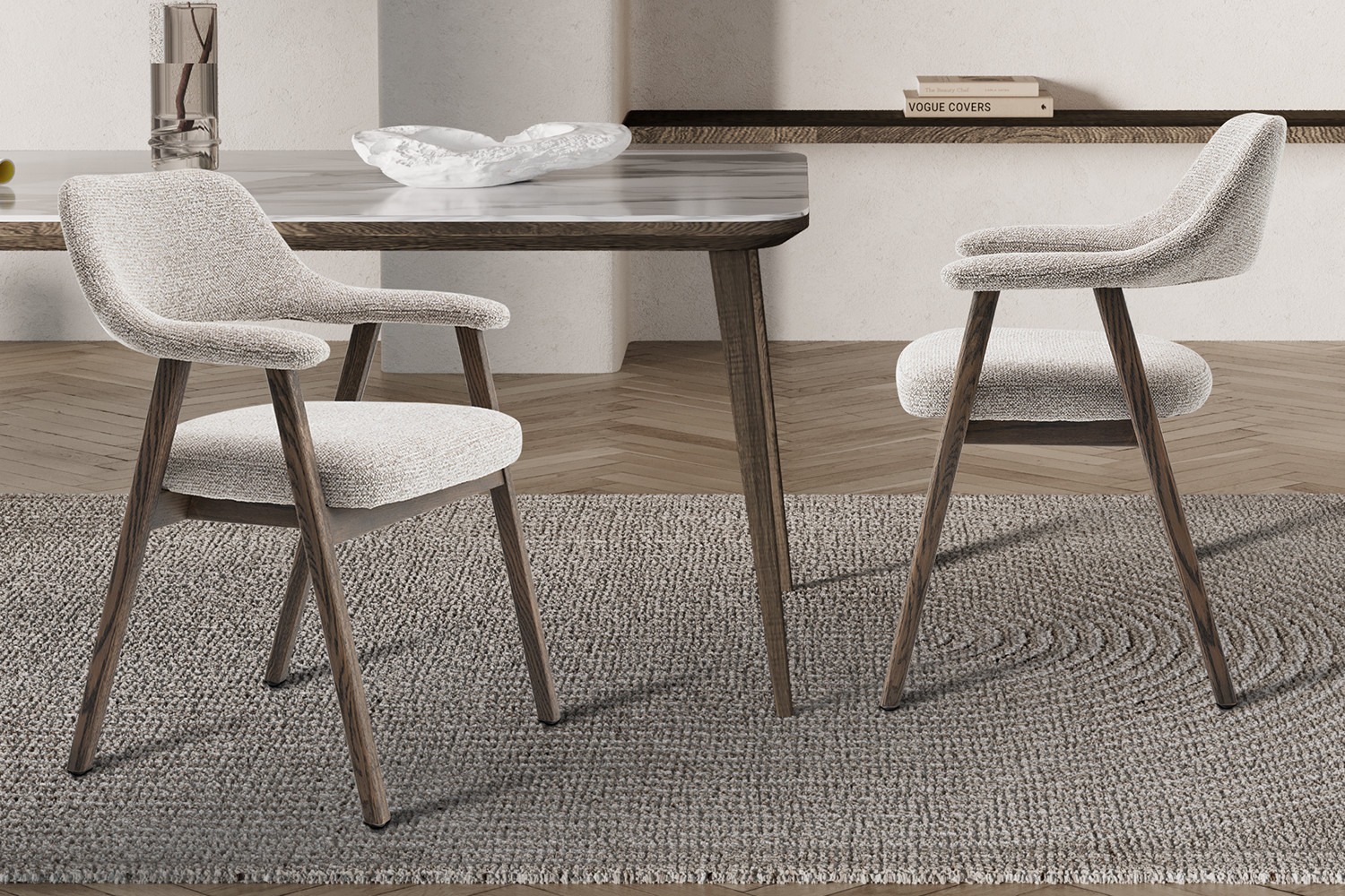 Eetkamerstoel - Eikenhouten - Stoffen bekleding - Zandkleur