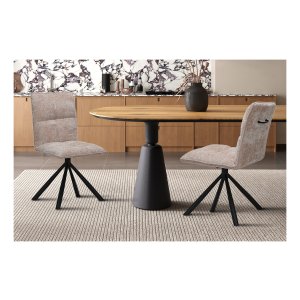 Eetkamerstoel - draaistoel - zandkleurige stof – nul graden - zandkleurig