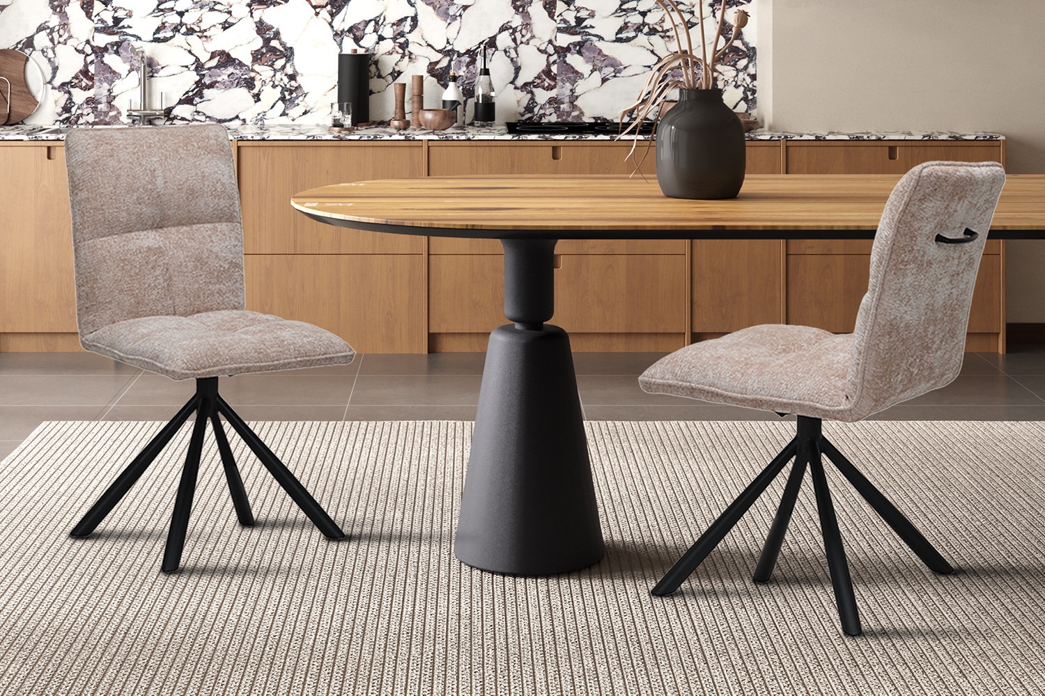 Eetkamerstoel - draaistoel - zandkleurige stof – nul graden - zandkleurig