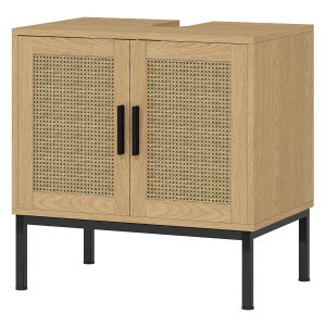 Badkamermeubel - Toiletkast - Boho-stijl - Rattan-elementen - eiken