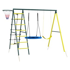 Speeltoestellen - Schommelrek - Basketbalnet - Geel