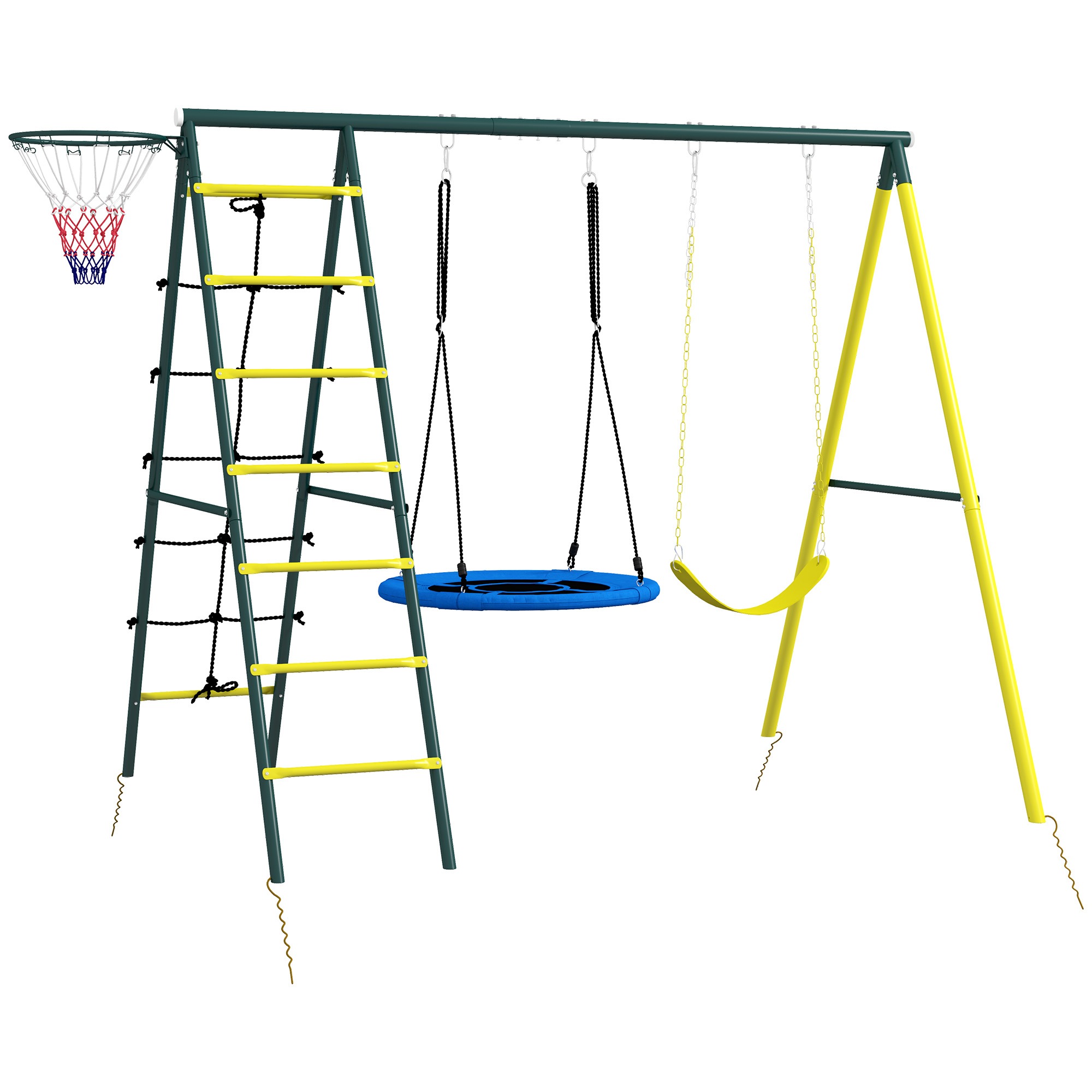 Speeltoestellen - Schommelrek - Basketbalnet - Geel