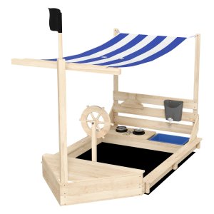 Zandbak Piratenschip Houtgro - Zonnedak Kinderkeuken - Natuur en Blauw