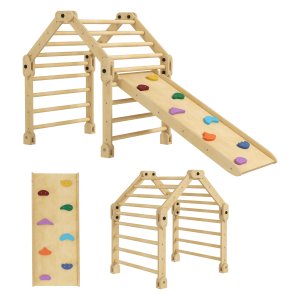 Klimrek - 3-in-1 - ladder & glijbaan - naturel